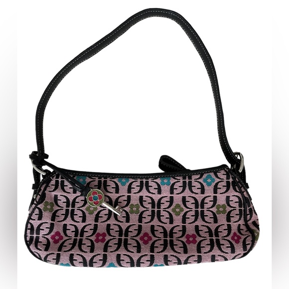 Fossil Handbags - FOSSIL VINTAGE Y2K PINK/BLACK CANVAS+LEATHER MINI SHOULDER PURSE/BAGUETTE